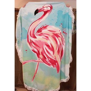 Cotton Valley Flamingo Print Oversized Fancy Beach Blanket 50x50 The Home Store
